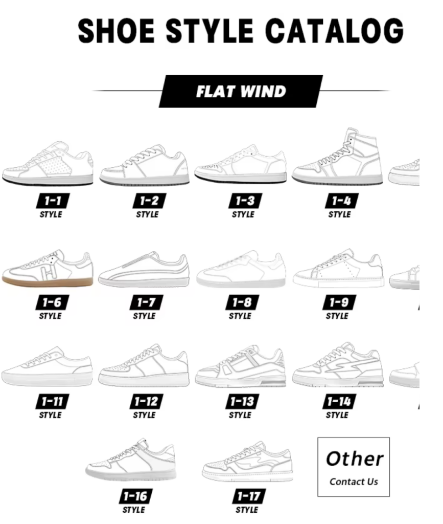14 different styles of shoes